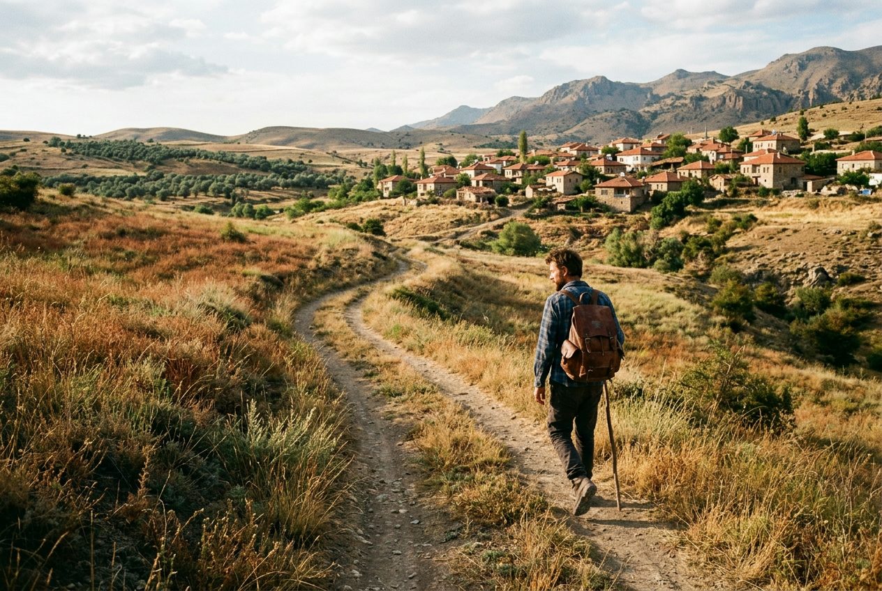 Exploring a countryside path in rural Turkey
